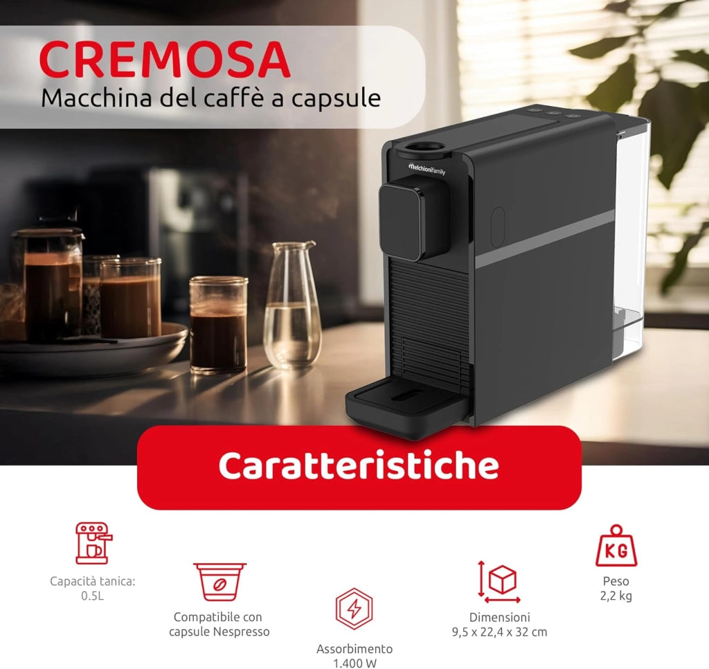 Macchina Caffe Automatica Melchioni Cremosa Compatibile Capsule nespresso 20bar
