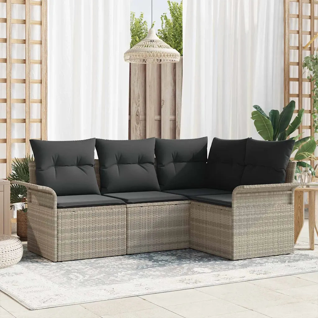 Set Divano da Giardino 4 pcs Grigio chiaro polyrattan