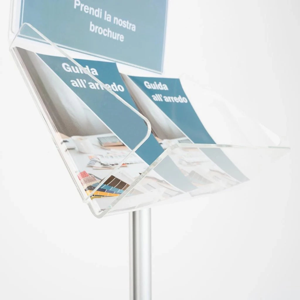 Espositore in plexiglass A4 orizzontale con Porta Avvisi
