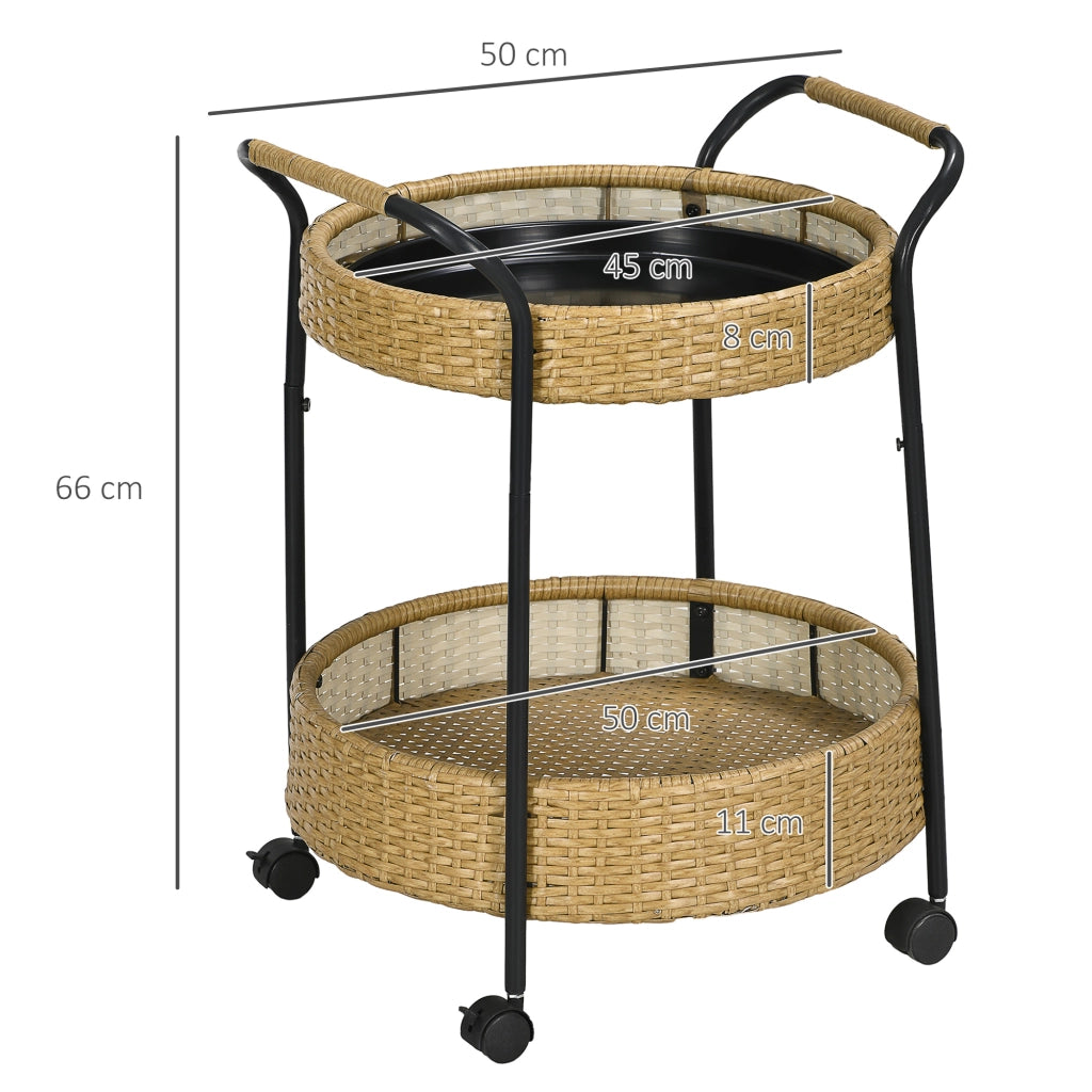 Carrello da servizio 2 ripiani con freni ¨C Xylo ¨C polyrattan giallo ¦µ50x66H cm