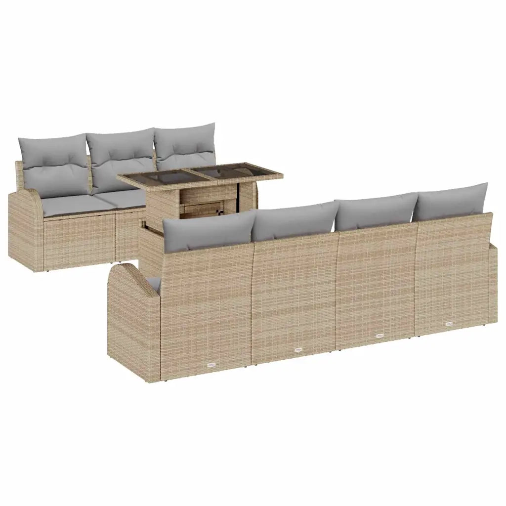 Set Divano da Giardino con cuscino 8 pcs Beige Poly Rattan 3348586
