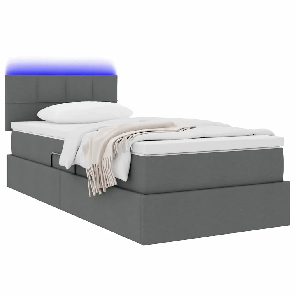 Letto con contenitore e LED Grigio scuro 90 x 200 cm Tessuto
