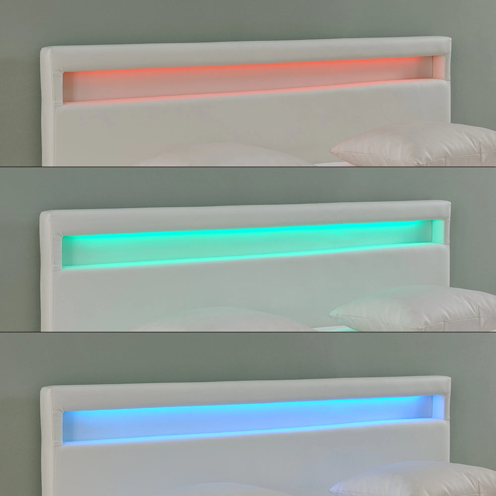 Letto Matrimoniale con Materasso 160x200 cm Testiera Alta con Illuminazione a LED Similpelle - Bianco Corium