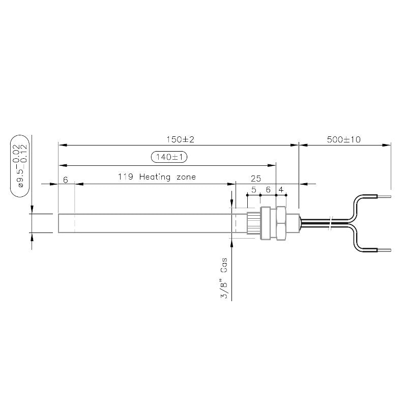 Candeletta Resistenza accensione stufe a pellet 3/8 GAS 350W 148mm MCZ RED