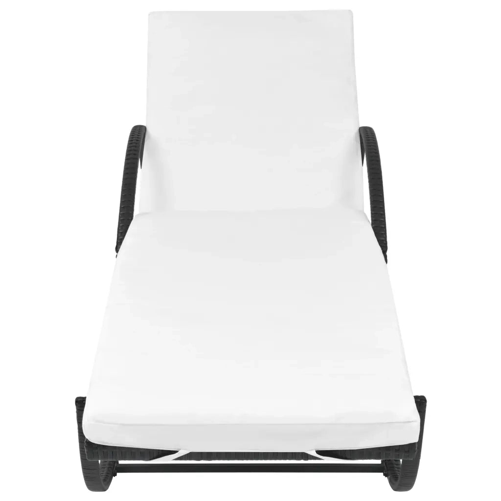 Lettino Prendisole con Cuscino in Polyrattan Nero 42884