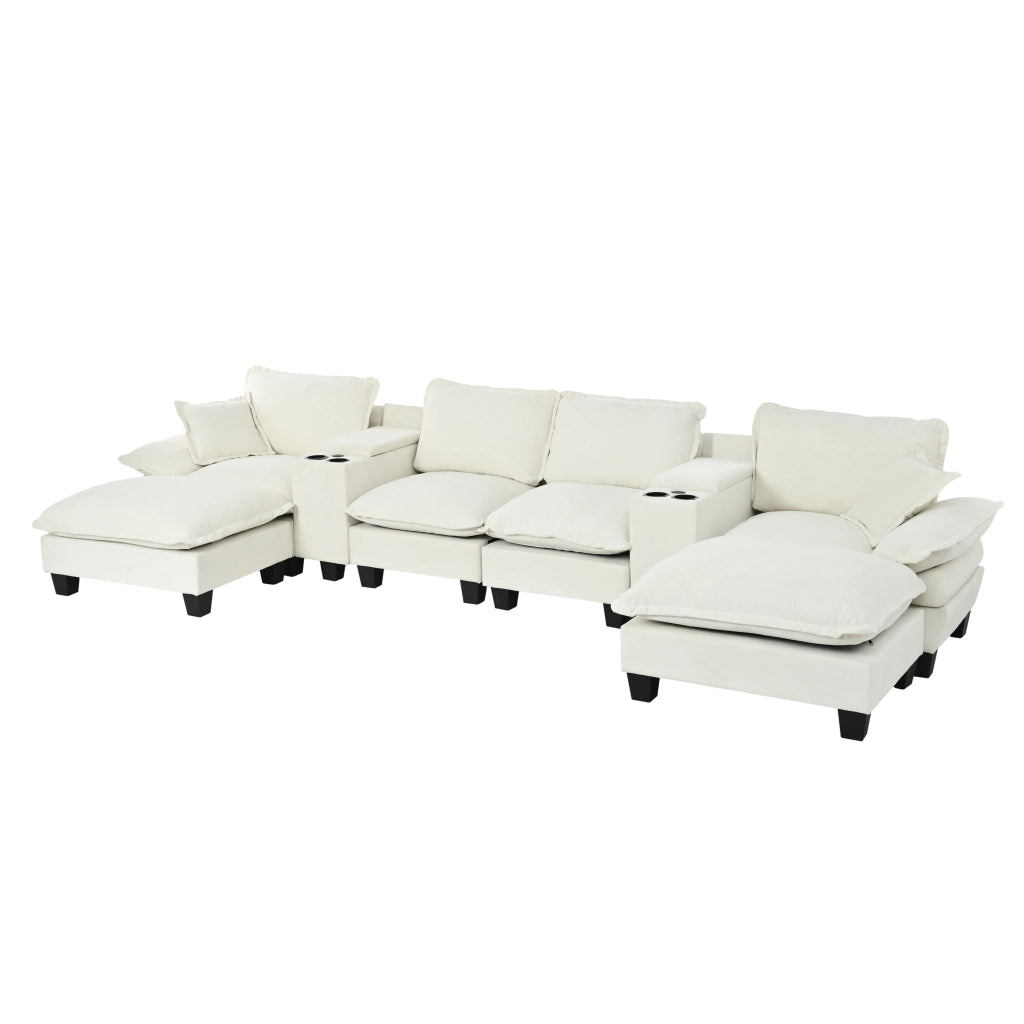 Divano Modulare U-Form con Ottomane e Contenitore ¨C MINIMAL ¨C Chenille, Beige
