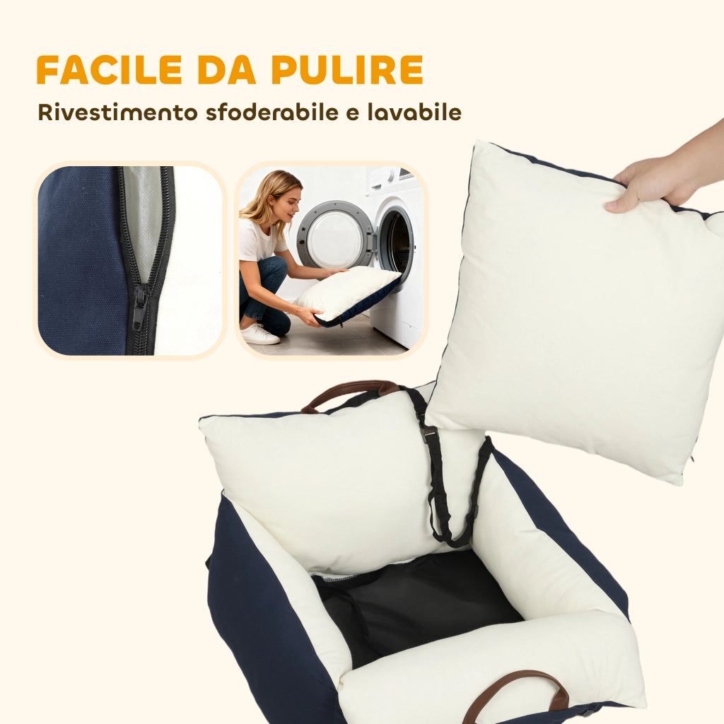 Seggiolino Auto per Cani ¨C Xylo ¨C Blu con Guinzaglio Sicurezza
