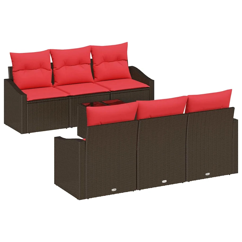 Set di divani 7 pz 3-Numero di posti Marrone e Rosso polyrattan 3346614