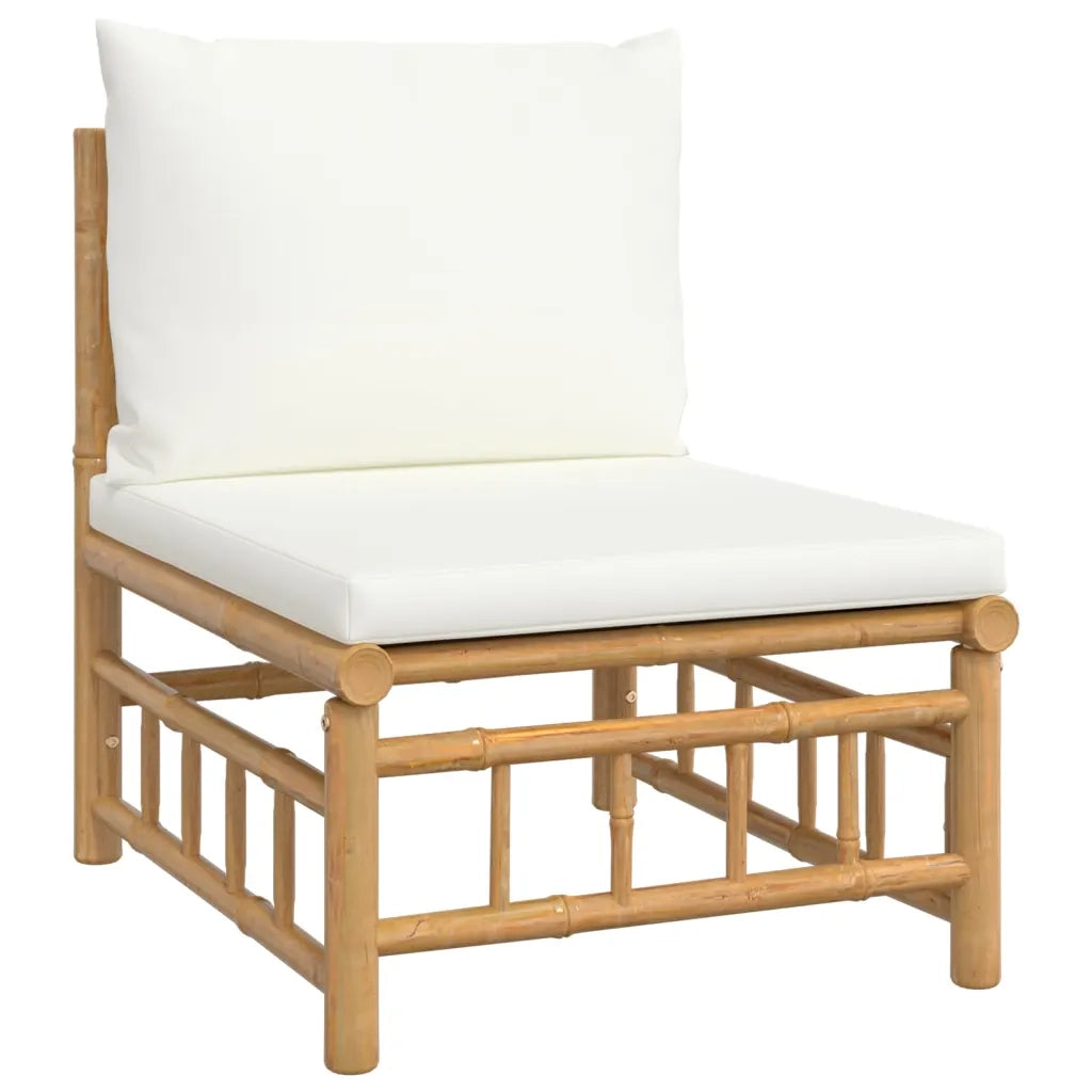 Set Salotto da Giardino 6pz con Cuscini Bianco Crema in Bambù 3155200