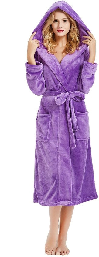 Badia di lana con cappuccio per donne, camicia da notte morbida per donne, camicia da notte soffice e calda (viola, S/M)