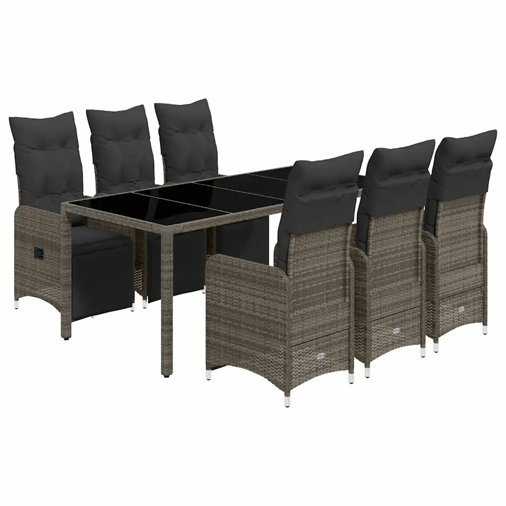 Set Bistrò da Giardino 7 pz con Cuscini in Polyrattan Grigio 3277169
