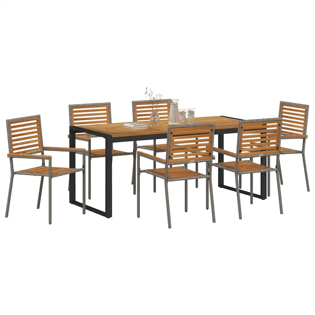 Set da Pranzo per Giardino 7 pcs Grigio e Marrone polyrattan 3365482