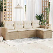 Set Divano da Giardino 5 pz con Cuscini Beige in Polyrattan