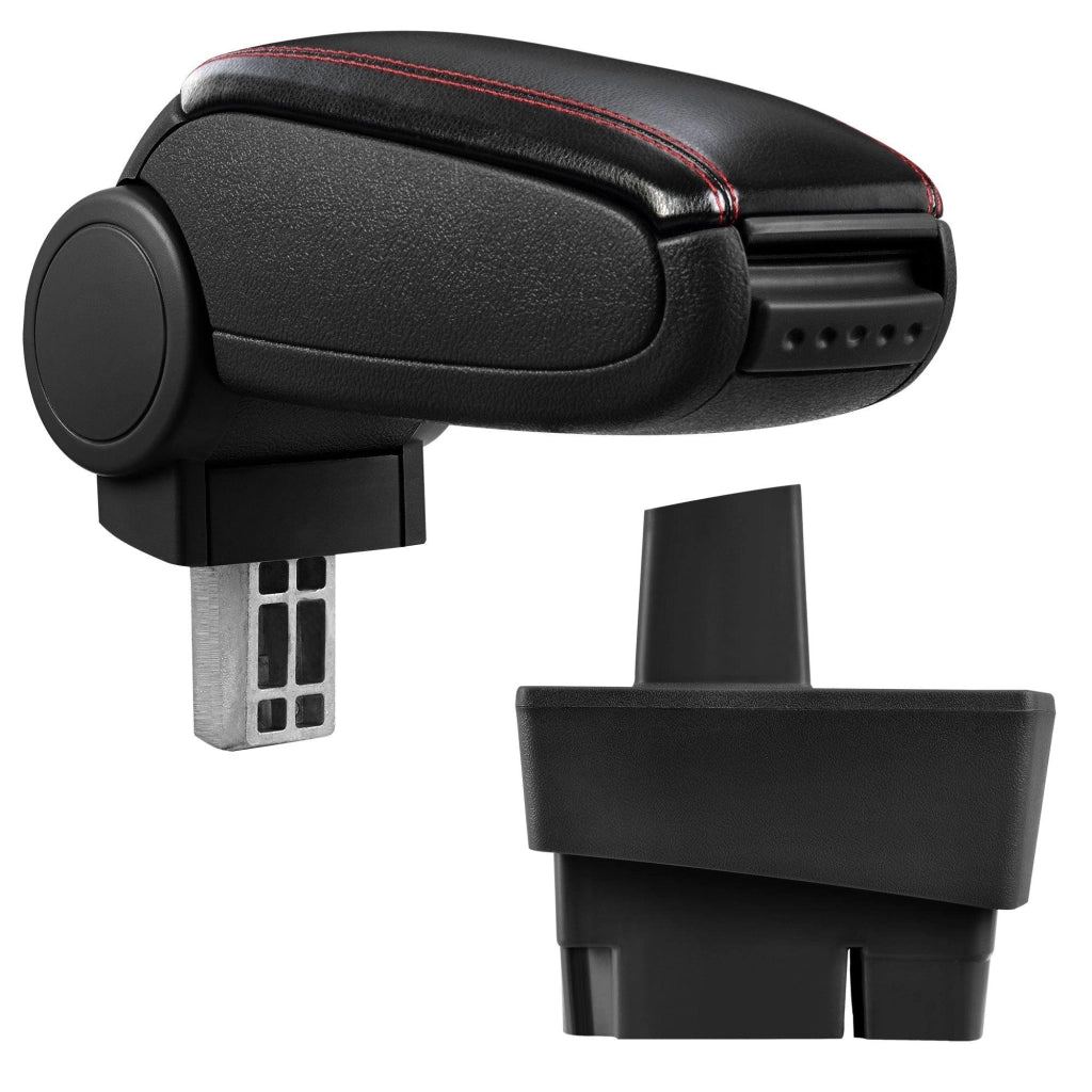 Bracciolo centrale per Ford Focus I con scomparto imbottito in similpelle nera con cuciture rosse 03_0000453