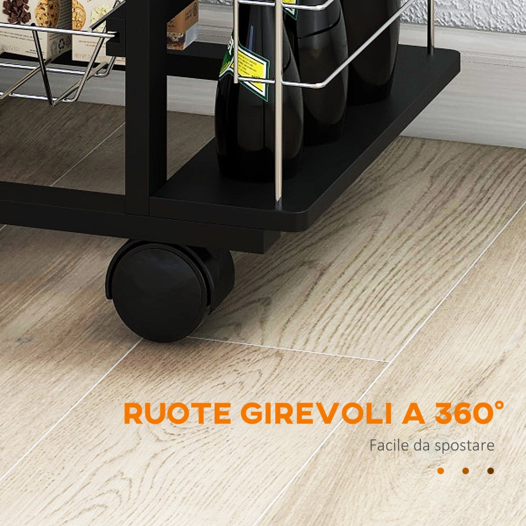 Carrello da Cucina con Cassetto ¨C Xylo ¨C 4 Cesti Estraibili, Piano Ceramica, 57x37x83cm Nero