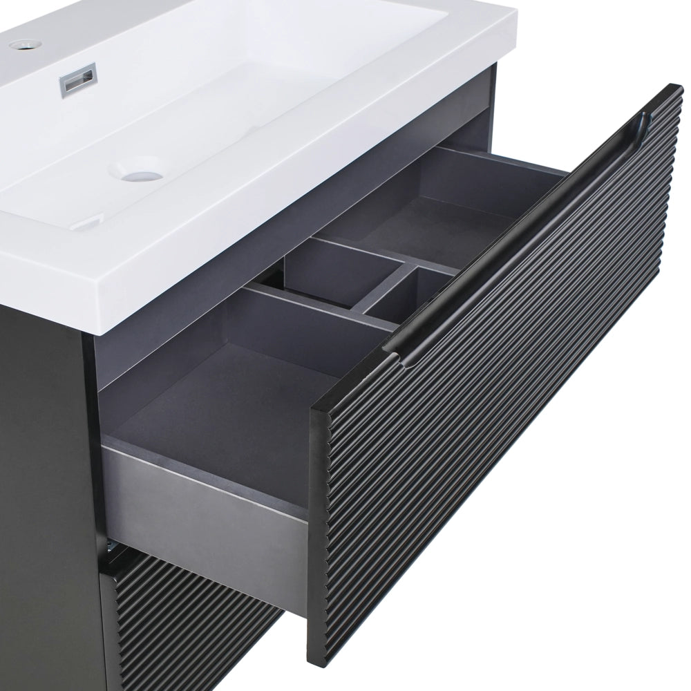 Mobile da bagno sospeso con lavabo in legno MDF e contenitore 80 cm Nero design moderno