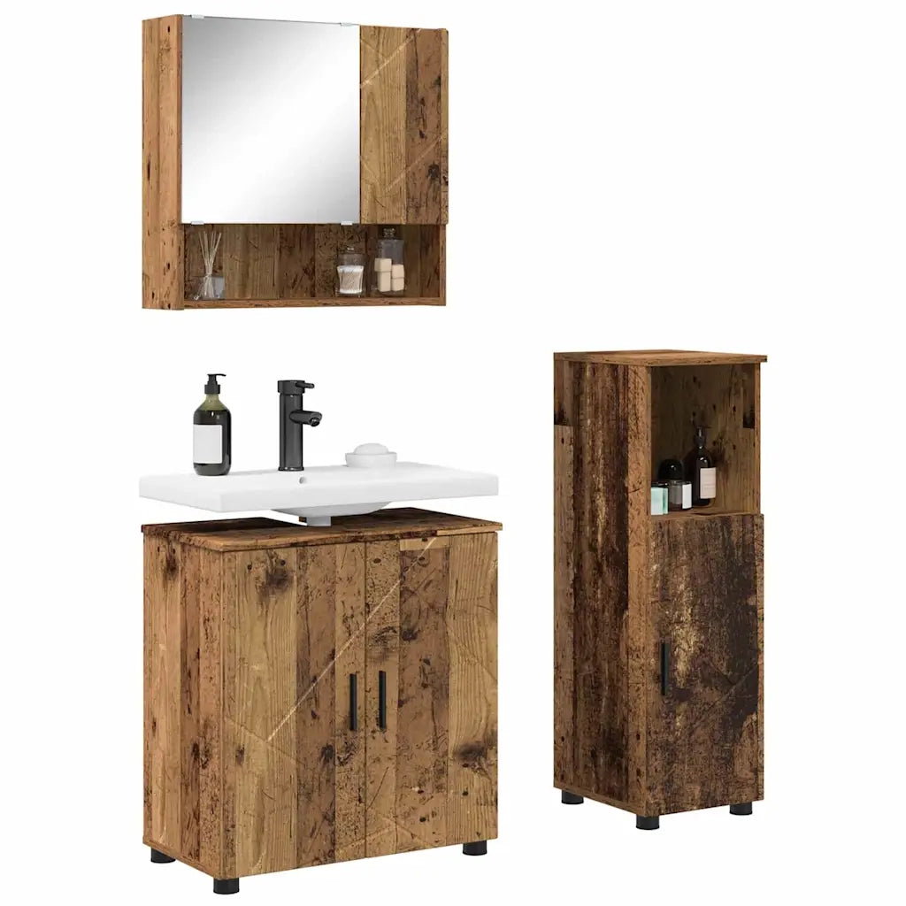 Set di mobili per il bagno con porta 3 pcs Legno vecchio
