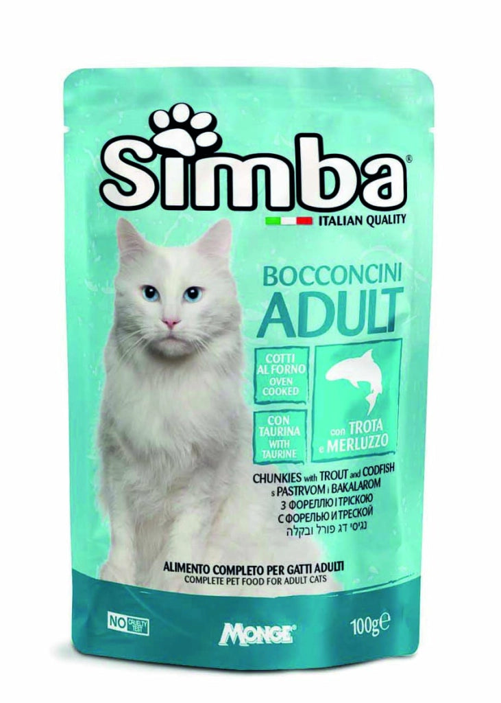 BOCCONCINI PER GATTI 'ADULT' trota e merluzzo - gr 100- 24 pezzi  - MONGE