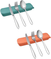 Set di utensili da campeggio 6 pezzi con 2 scatole - acciaio inox - riutilizzabile - picnic, contenitore per pasti - verde.