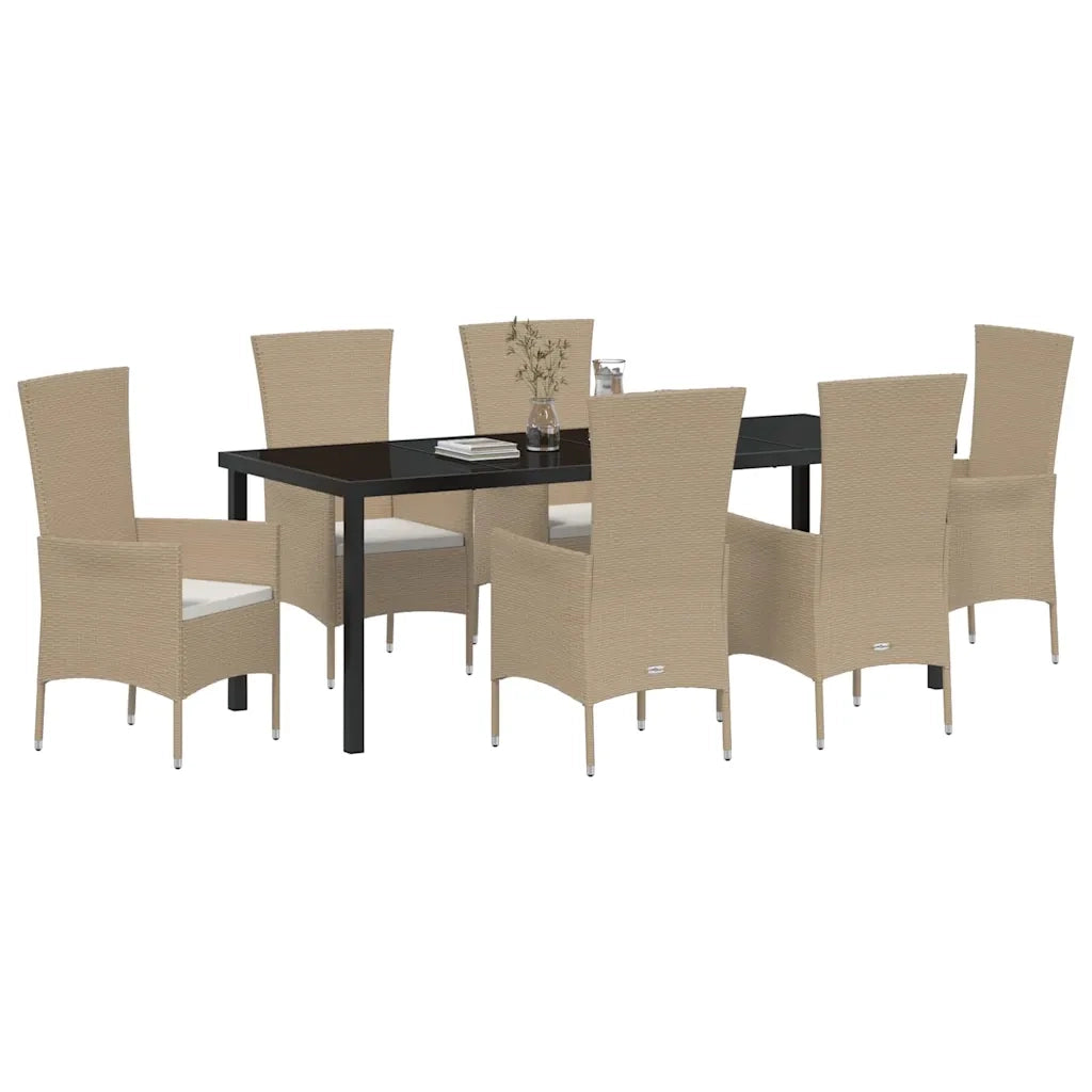 Set da Pranzo per Giardino con cuscino 7 pcs Beige polyrattan 3379462