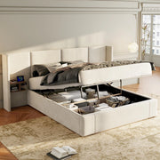 LETTO Contenitore 160x200 cm Velluto Beige con 2 comodini