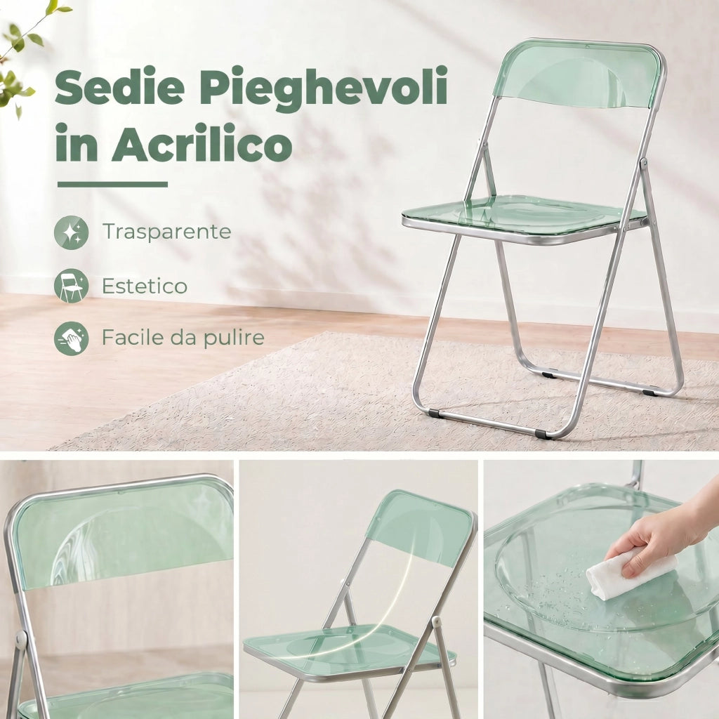 Set 4 Sedie Pieghevoli ¨C Xylo ¨C Acrilico Trasparente Verde