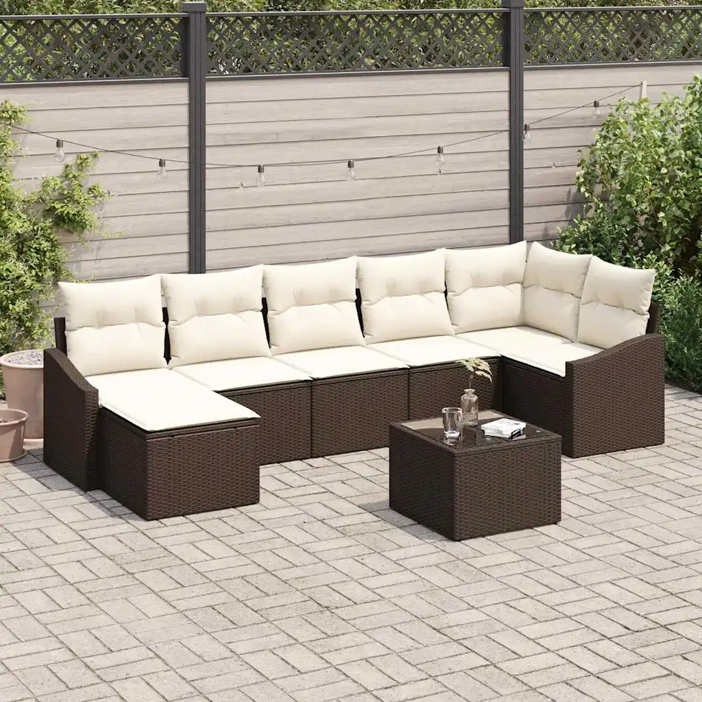 Set Divano da Giardino 8 pcs Marrone e Crema polyrattan 3355487