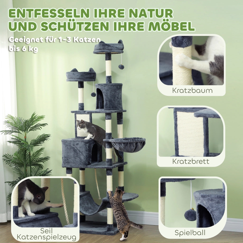 Tiragraffi per Gatti con Piattaforma ¨C Minimal ¨C Grigio Scuro 206 cm