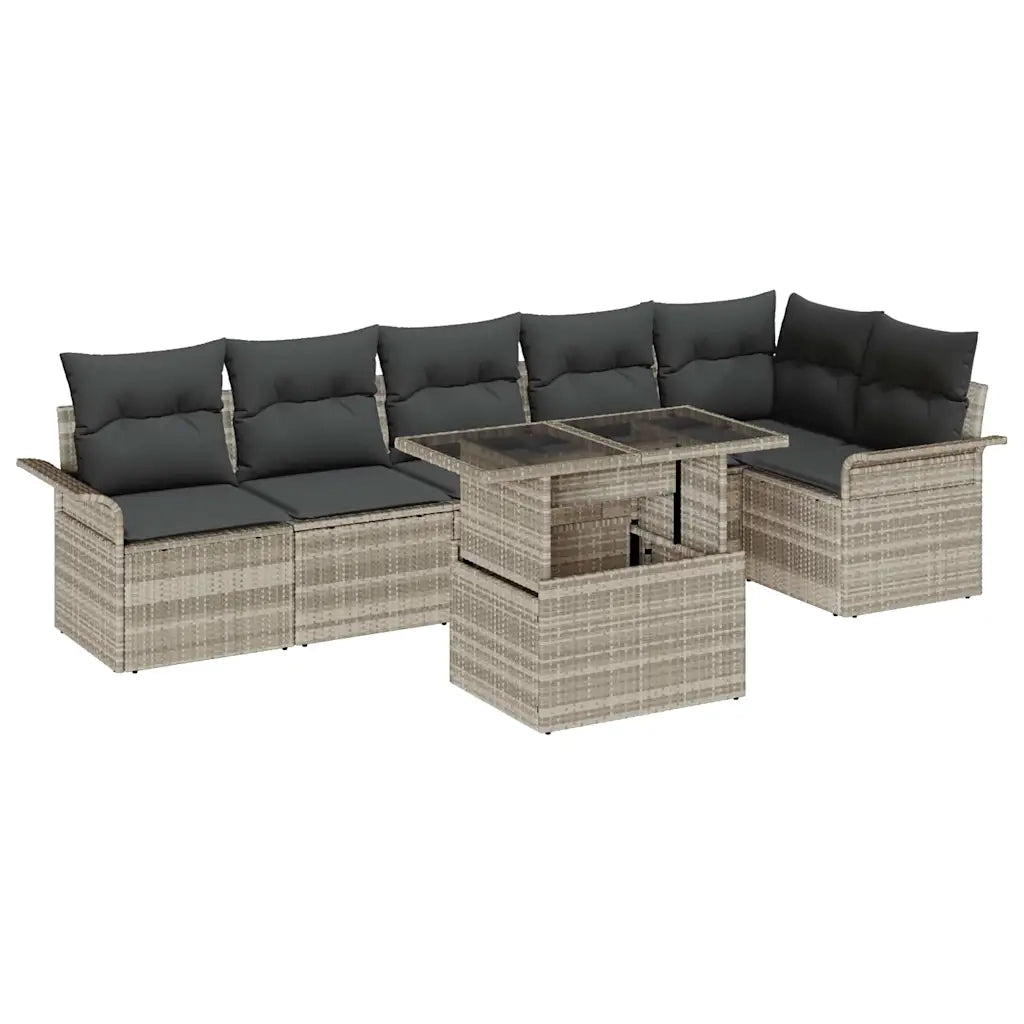 Set Divano da Giardino 7 pcs Grigio chiaro Poly Rattan
