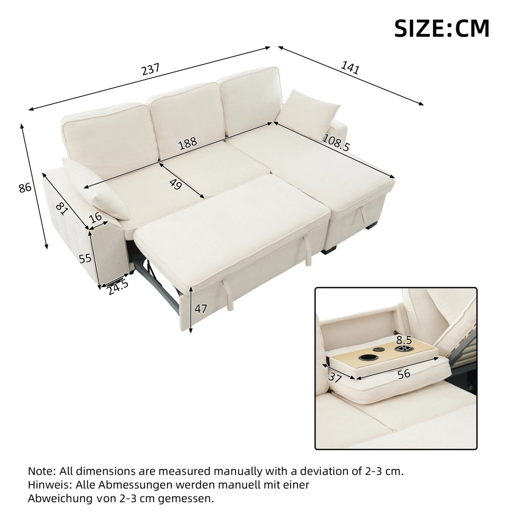 DIVANO ANGOLARE 3 POSTI 237x141x86 cm in Chenille Beige