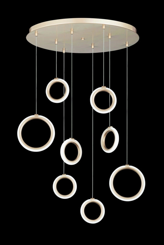 SOSPENSIONE 8 LUCI PINTA ORO LED 3000K 2880LM 48W DIMMERABILE SENZA VETRO DIMMERABILE