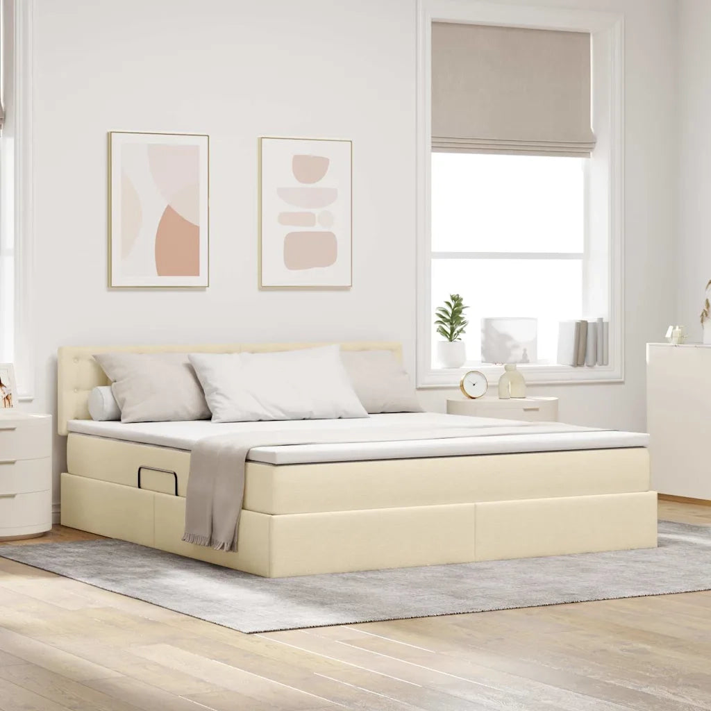 Letto con contenitore e materasso Crema 180 x 200 cm