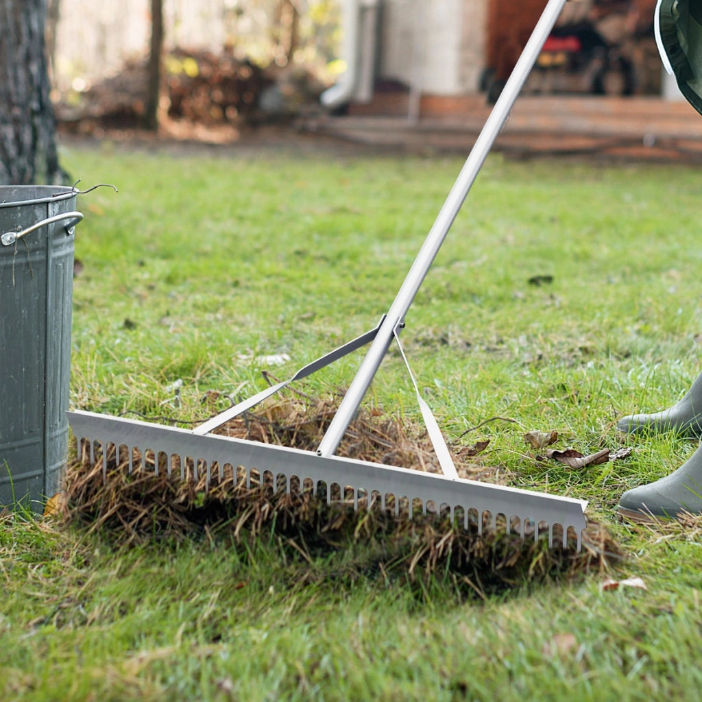 Rastrello per paesaggio in alluminio resistente con testa del rastrello larga 91cm 36 denti, Rastrello da giardino-Attrezzi da giardino