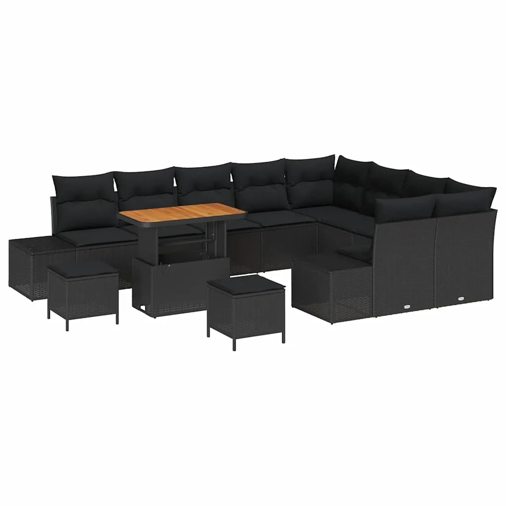 Set Divano da Giardino con cuscino 12 pcs Nero polyrattan 3362824