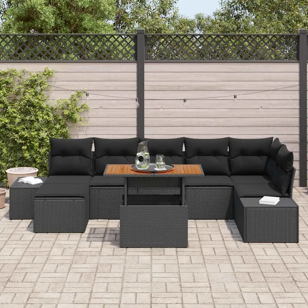 Set Divano da Giardino con cuscino 8 pcs Nero e Marrone