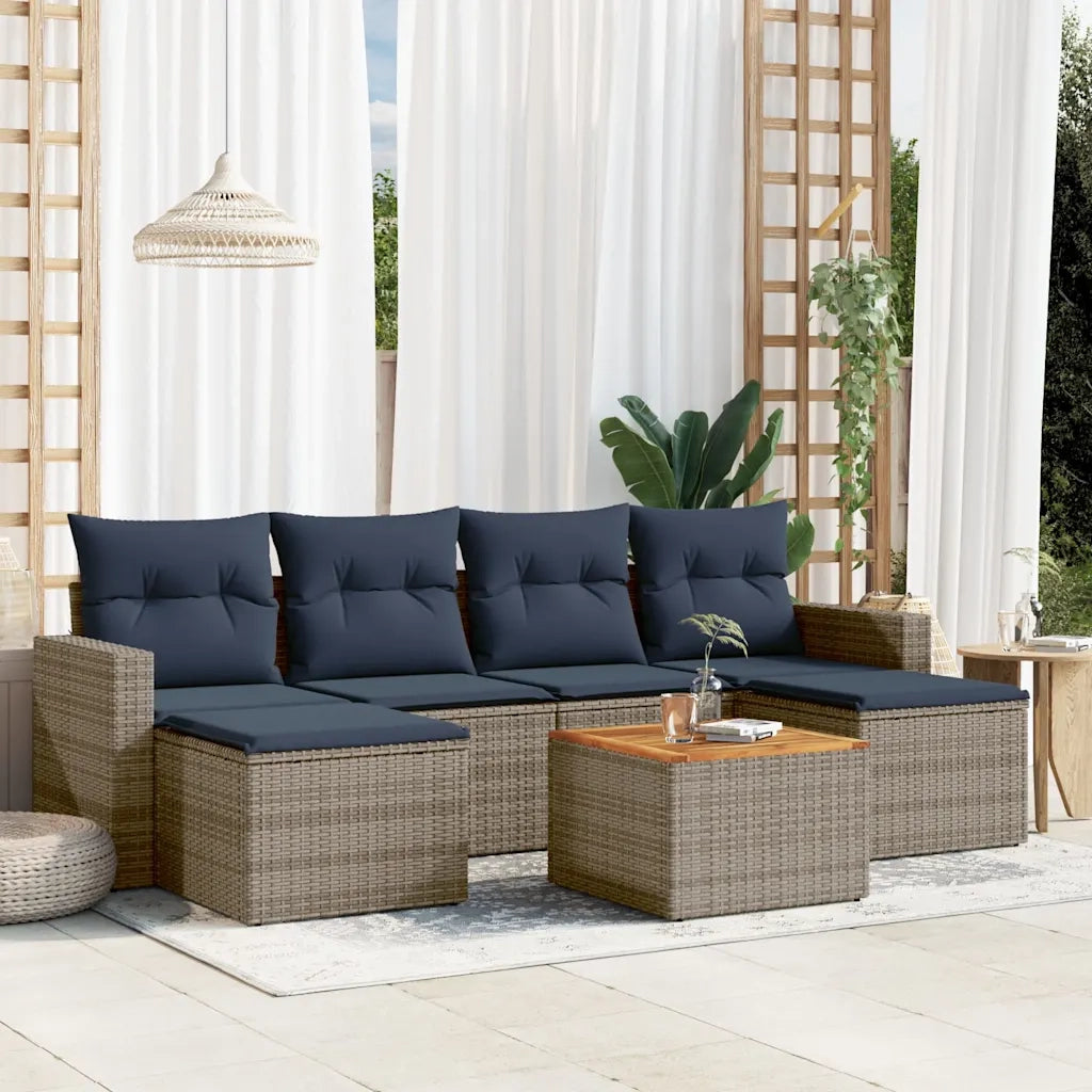 Set Divani da Giardino 7 pz con Cuscini Grigio in Polyrattan 3256579