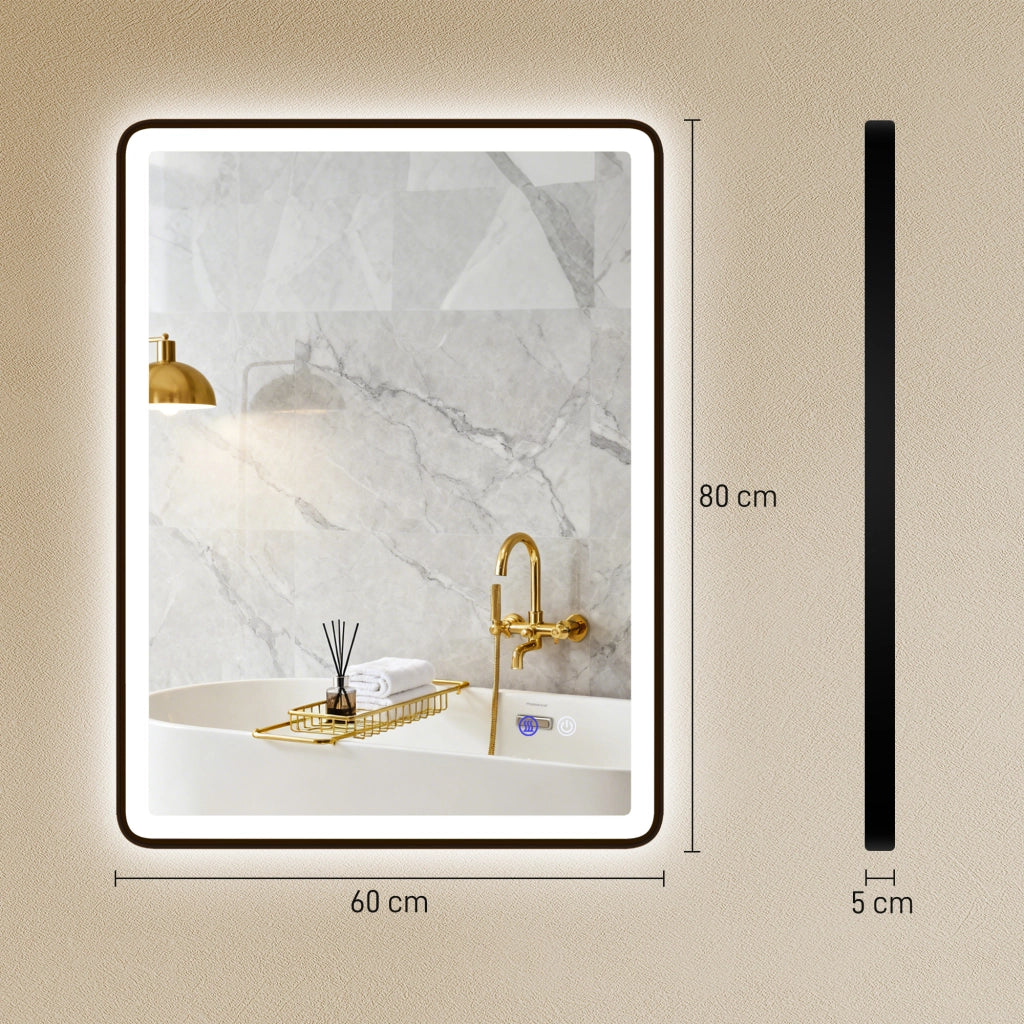 Specchio Bagno LED Anti-Appannamento Dimmabile ¨C Minimal ¨C 80x60 cm Nero
