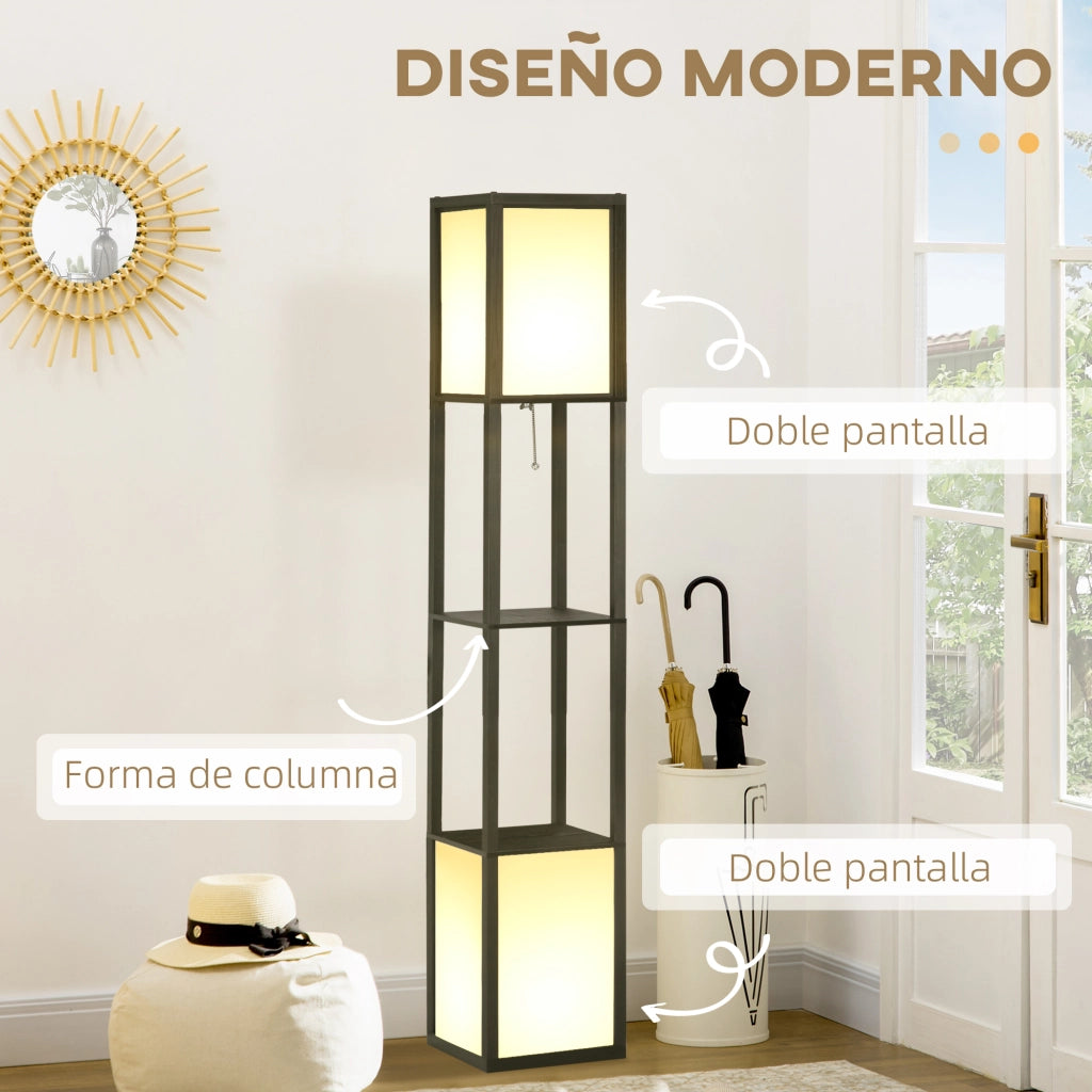 Lampada da Terra con Scaffale ¨C Minimal ¨C Nero e Bianco 26x26x156 cm