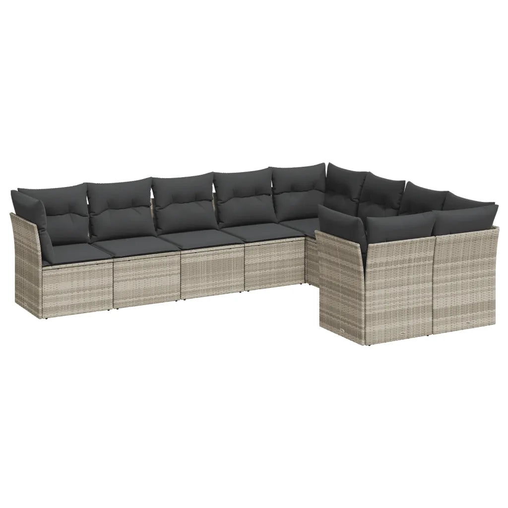 Set Divano da Giardino 9pz con Cuscini Grigio Chiaro Polyrattan 3250011