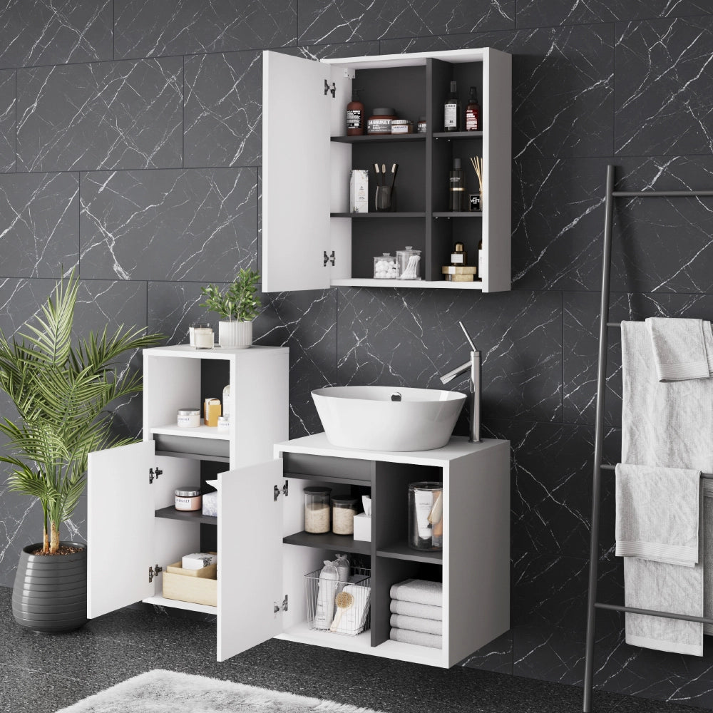 Vicco Set di mobili da bagno Bianco/Grigio 3 parti