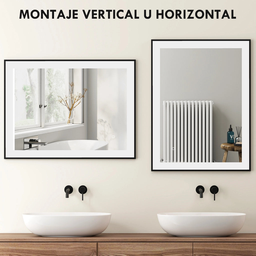 Specchio da Bagno con Luce LED ¨C Minimal ¨C Bianco 80x60 cm Antivaho IP44