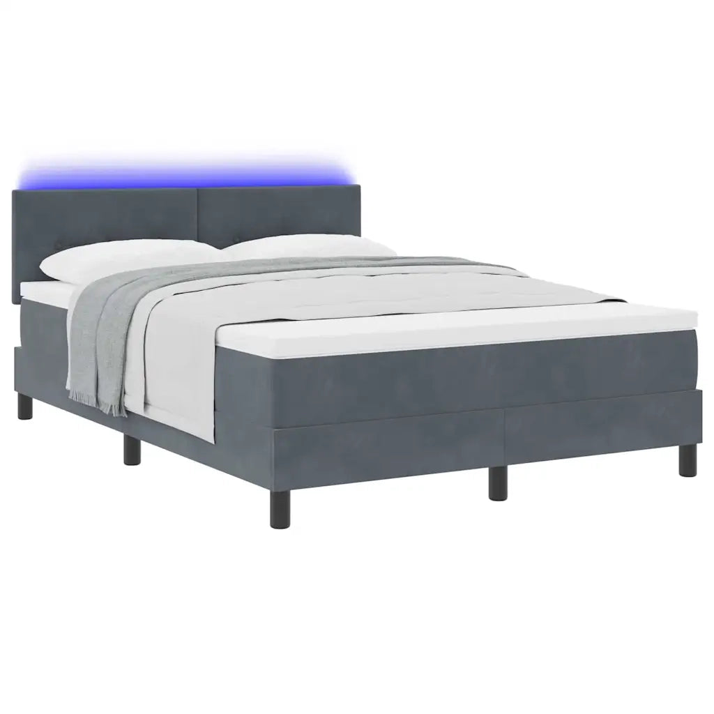 Letto a Sorgente LED con led Grigio scuro 160 x 200 cm Velluto