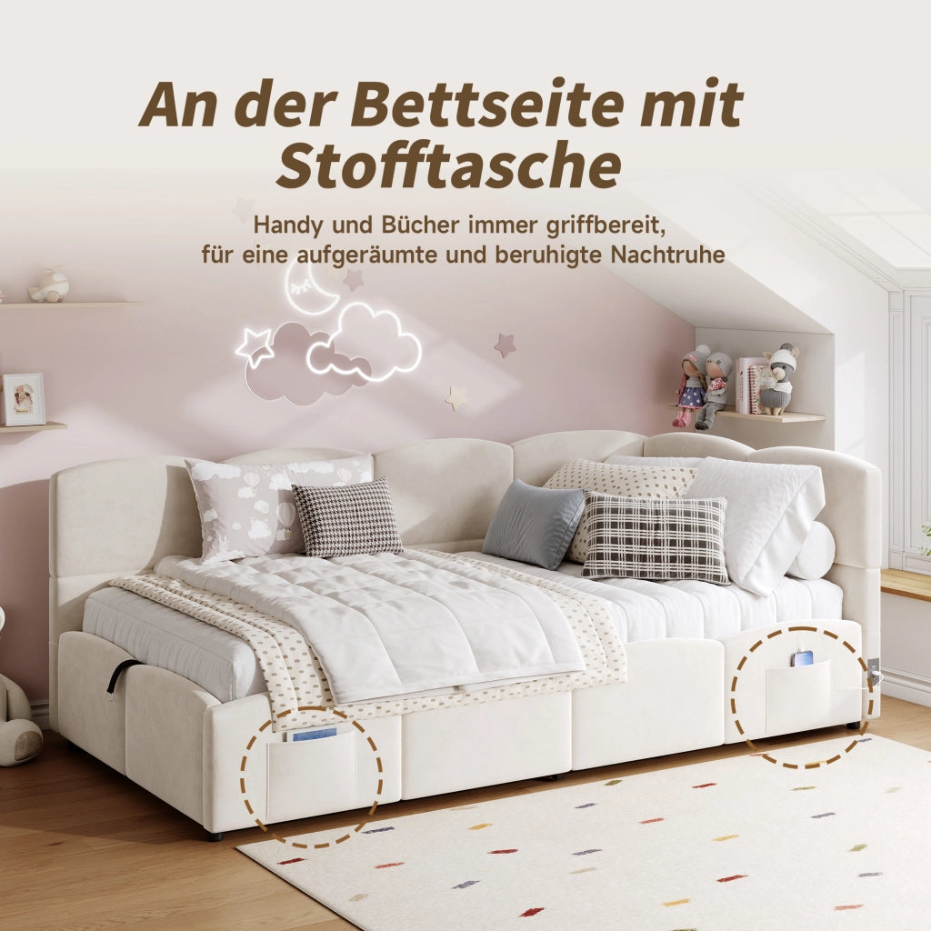 LETTO Contenitore Idraulico 90x200 cm Velluto Beige