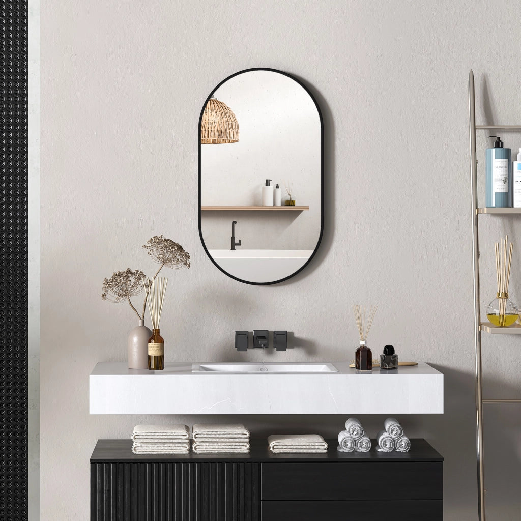 Specchio da bagno ovale con cornice alluminio ¨C Minimal ¨C 40x70 cm nero
