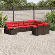 Set Divani da Giardino 10pz con Cuscini in Polyrattan Marrone 3219454