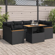 Set Divano da Giardino 6 pz con Cuscini Nero Polyrattan Acacia 3327450