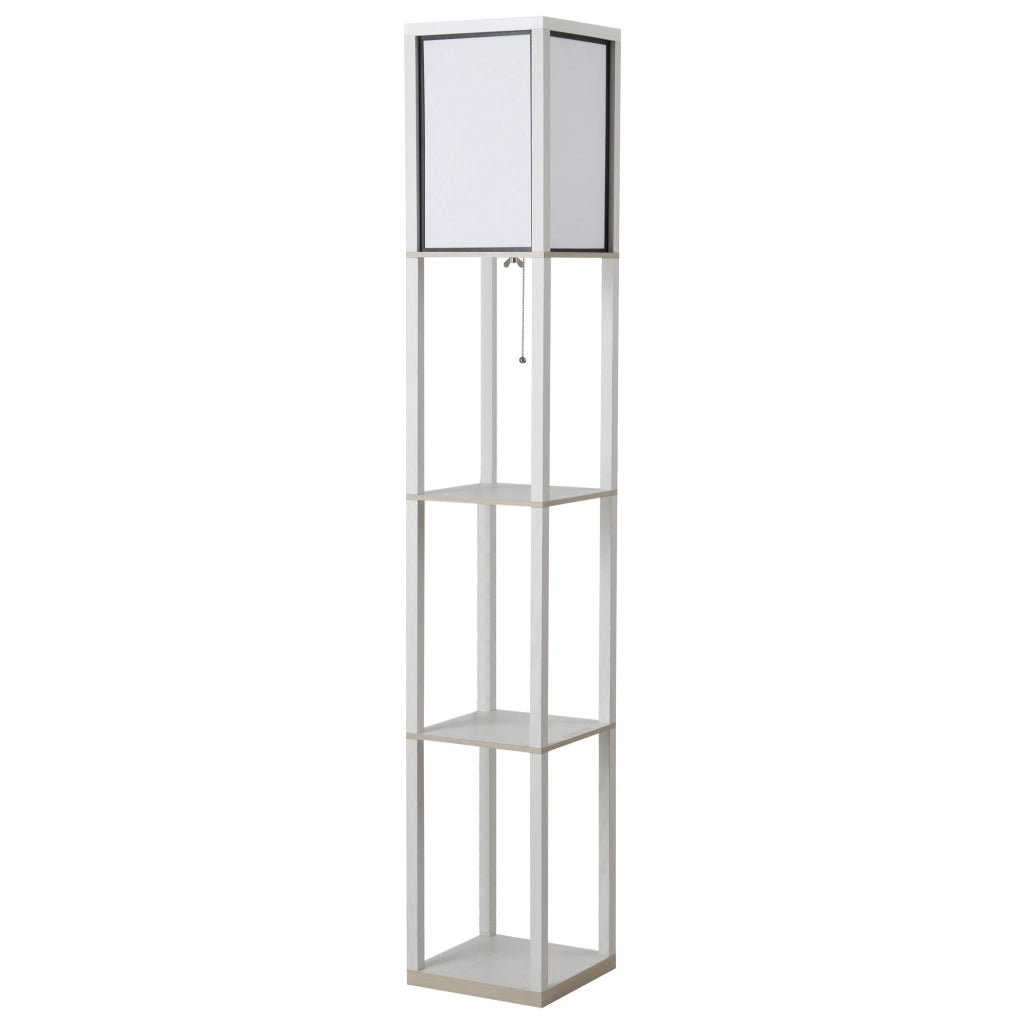 Lampada da Terra con Mensole ¨C Xylo ¨C Legno Bianco 160 cm con Interruttore