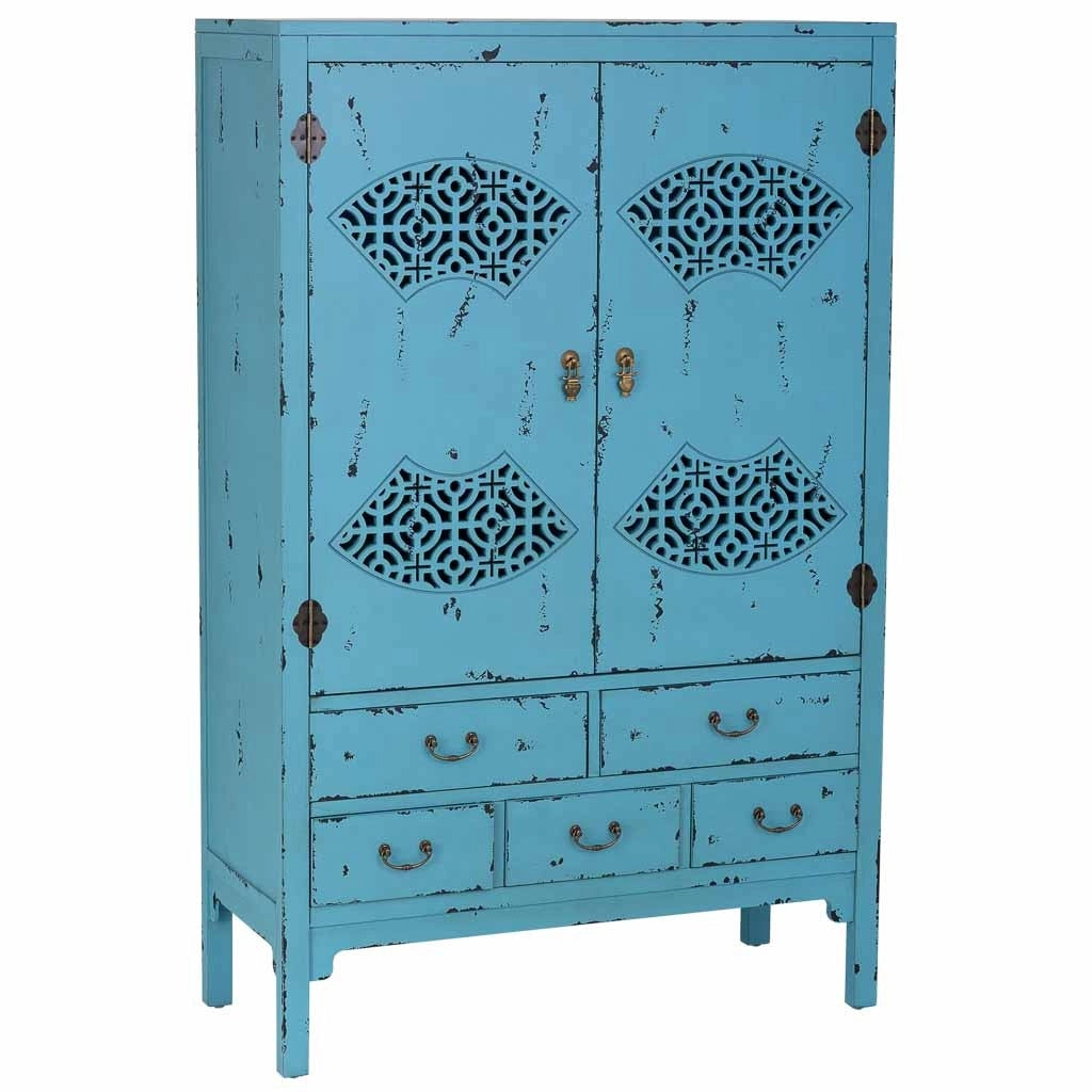 Armadio in legno invecchiato blu 96x40x150h cm