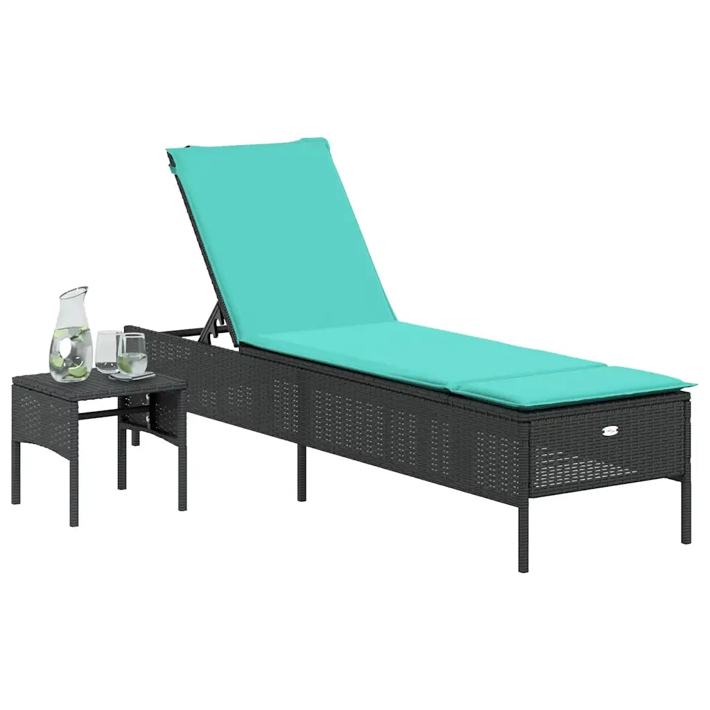 Lettino prendisole con Tavolino e Cuscino in Polyrattan Nero 4002736