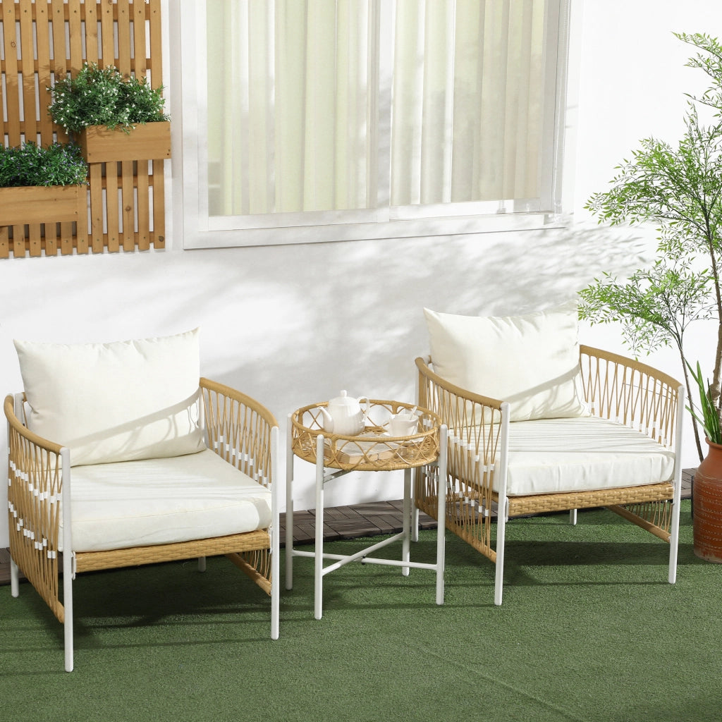 Set da Giardino 3 Pezzi in Rattan con Tavolino e Cuscini ¨C zephmum ¨C Giallo